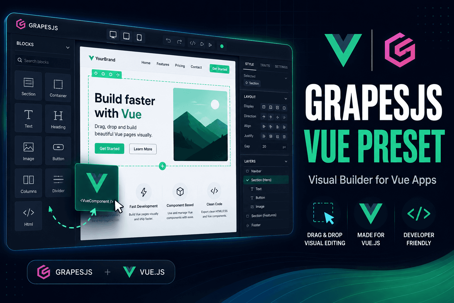 GrapesJS Vue 3：构建自定义编辑器