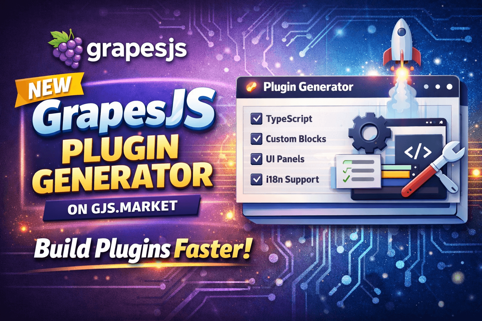🚀 在GJS上介绍新的GrapesJS插件生成器。市场