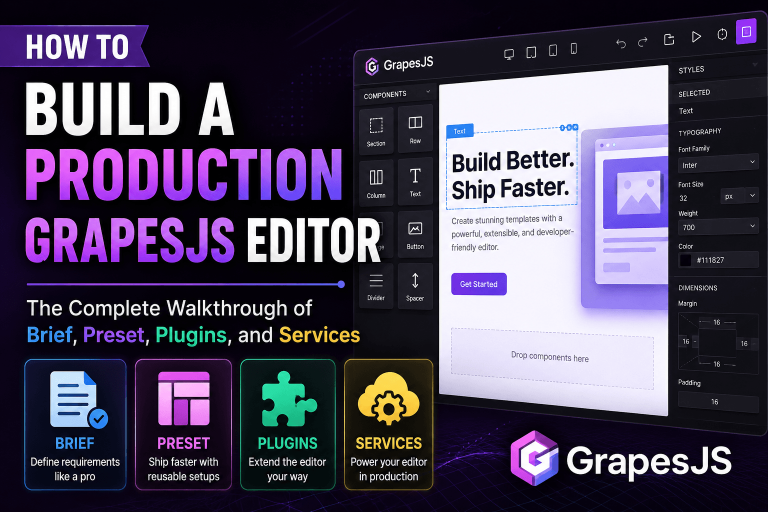 如何构建生产用 GrapesJS 编辑器：简报、预设、插件和服务的完整攻略